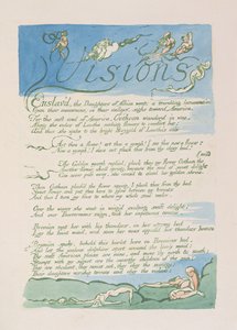 &39;Visions&39;，来自&39;Albion女儿的视觉&39;的板4，1793年（用wc打印的绿色浮雕蚀刻） 作者 威廉·布雷克